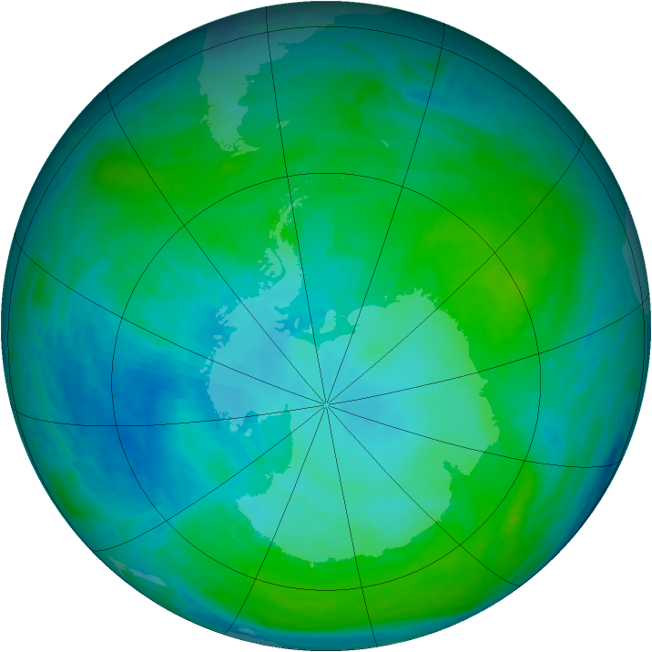 Antarctic ozone map for 29 January 1993